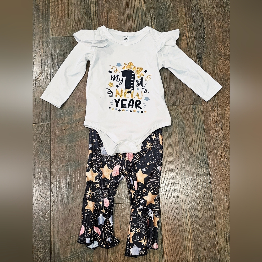 White and Black New Year Baby Outfit